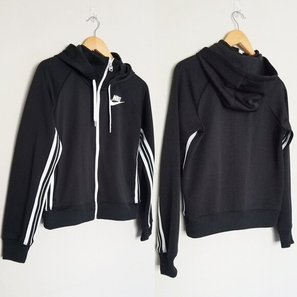 NIKE Sportswear Striped Front Zip Black Tracksuit Hoodie Women's Size S Jacket - Picture 15 of 16